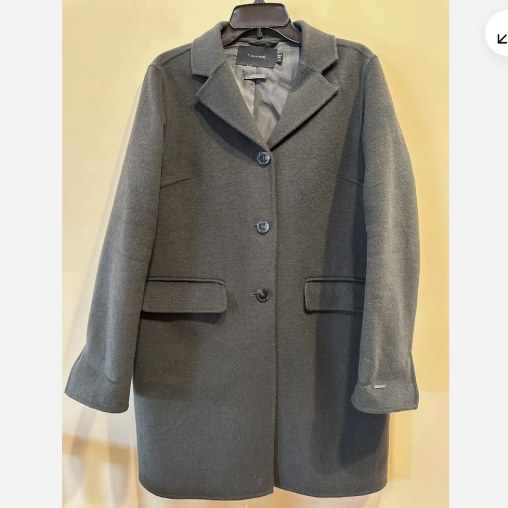 Tahari Blazer Warm Coat Size Large LIned Forest Coat Wool Blend Green / Grey